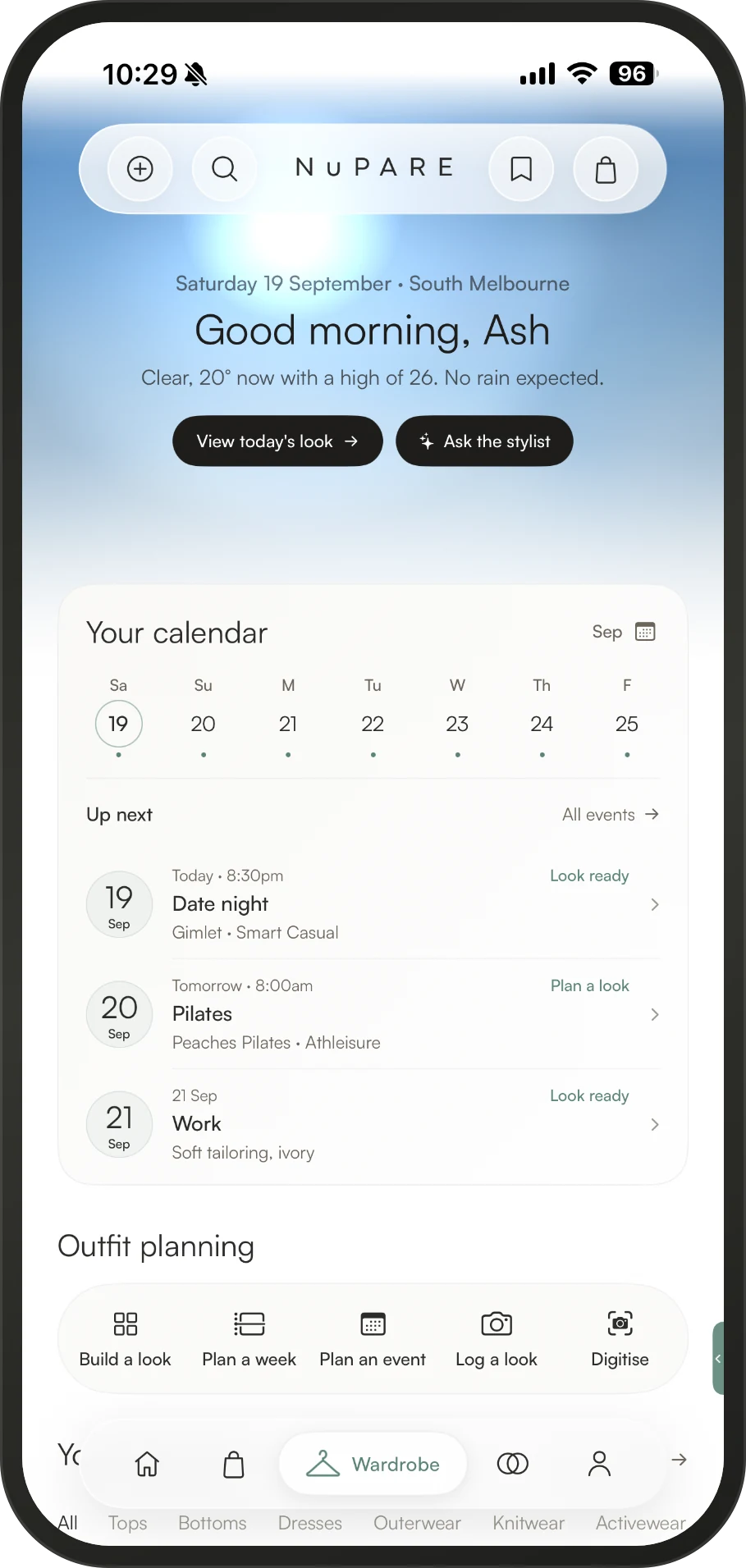 NuPARE app, your wardrobe
